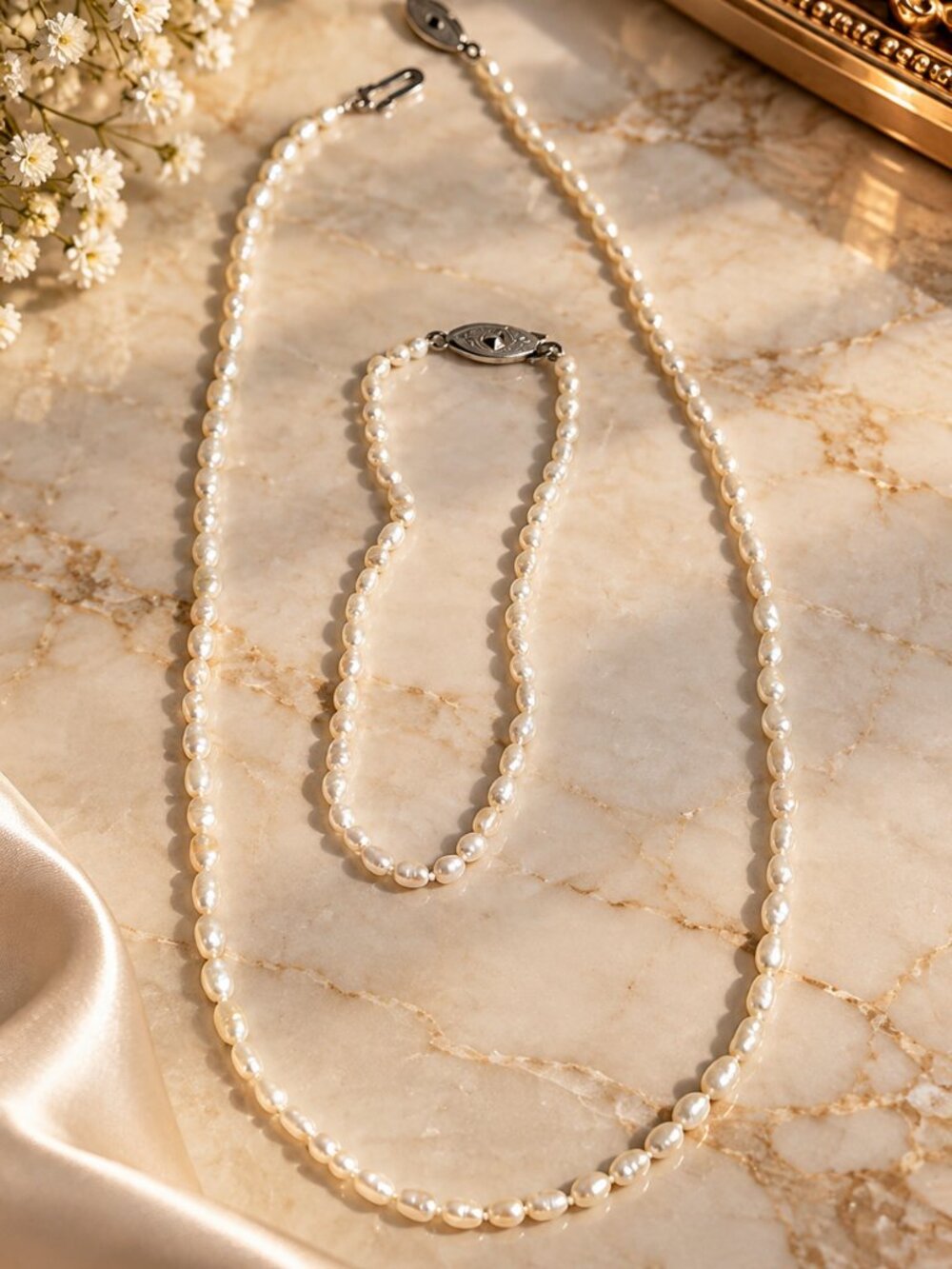 Elegant Freshwater Pearl Necklace & Bracelet Set – Cream White Baroque Pearls